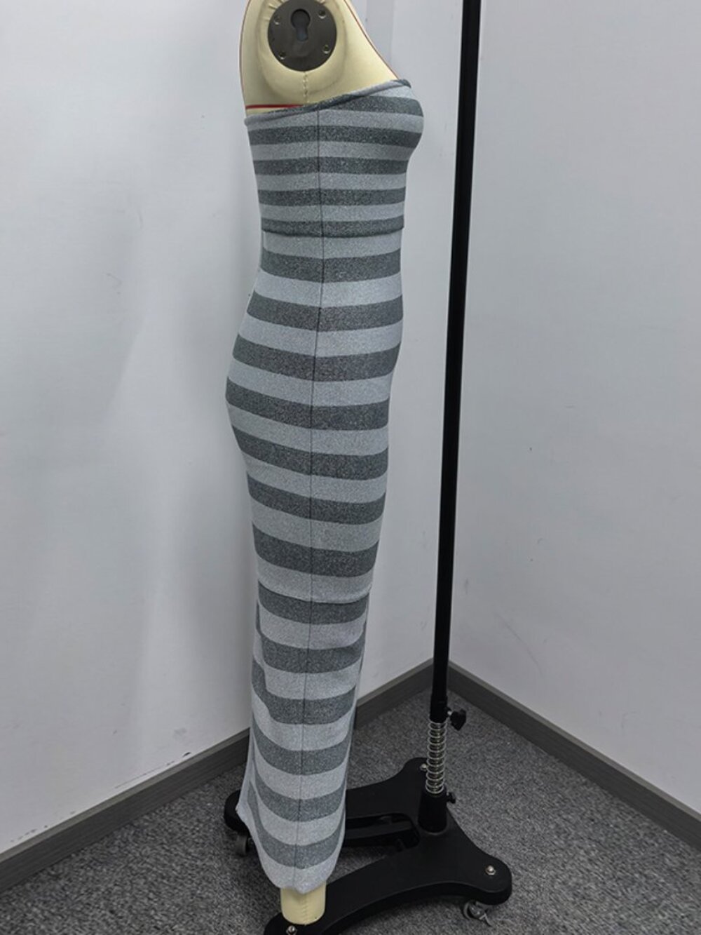 Glam Grey Metallic Shimmer Stripe Tube Bandage Bodycon Maxi Gown - Picture 5 of 6
